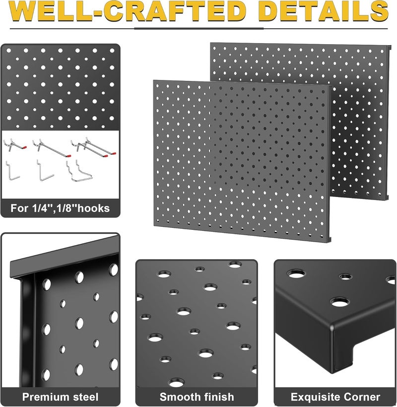 Ultrawall Metal Pegboard Panels, Pegboard Wall Organizer, Black Peg Boards for Wall, Garage Tool Storage Organization, 12"X16", 2pcs - Image 3